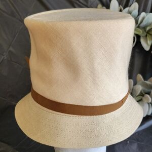 Vintage Beige Bucket Hat with Brown Band